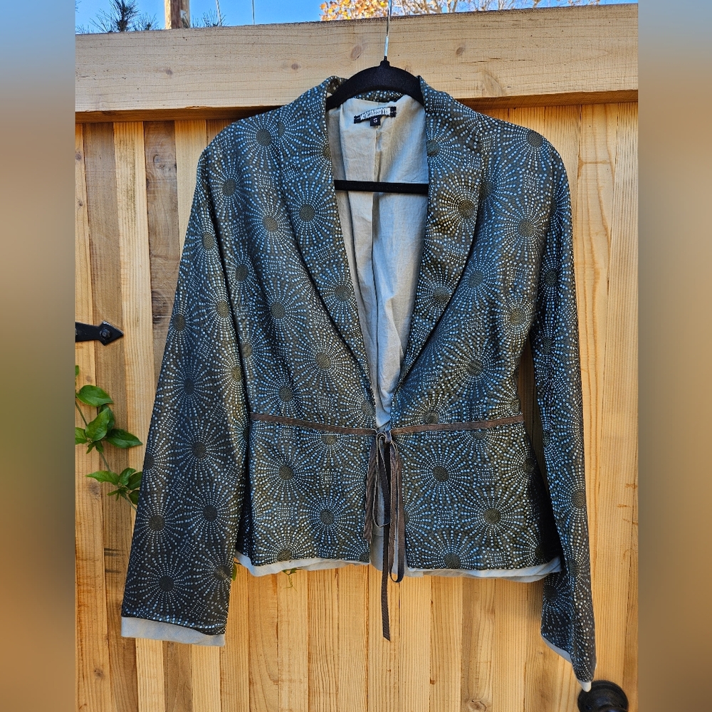 Rozae Nicols Evening Jacket Size Small Silk with Suede & Leather Accents